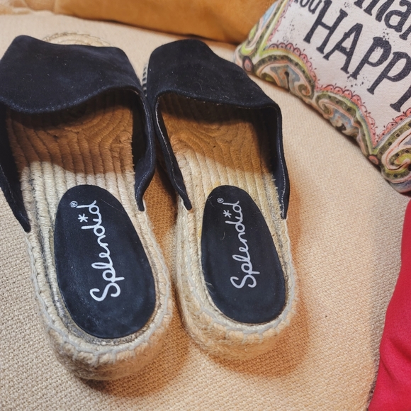 Splendid Black Suede Leather Slip On Espadrilles Slides Flats Black - Picture 6 of 8